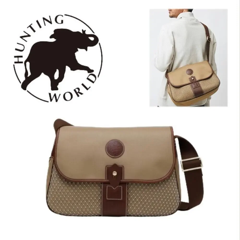 Hunting World Authentic RARE Shoulder Canvass Leather Brown Tan Messenger Bag